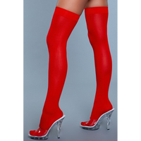 Be Wicked Opaque Nylon Thigh Highs - Red
