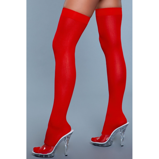 Be Wicked Opaque Nylon Thigh Highs - Red