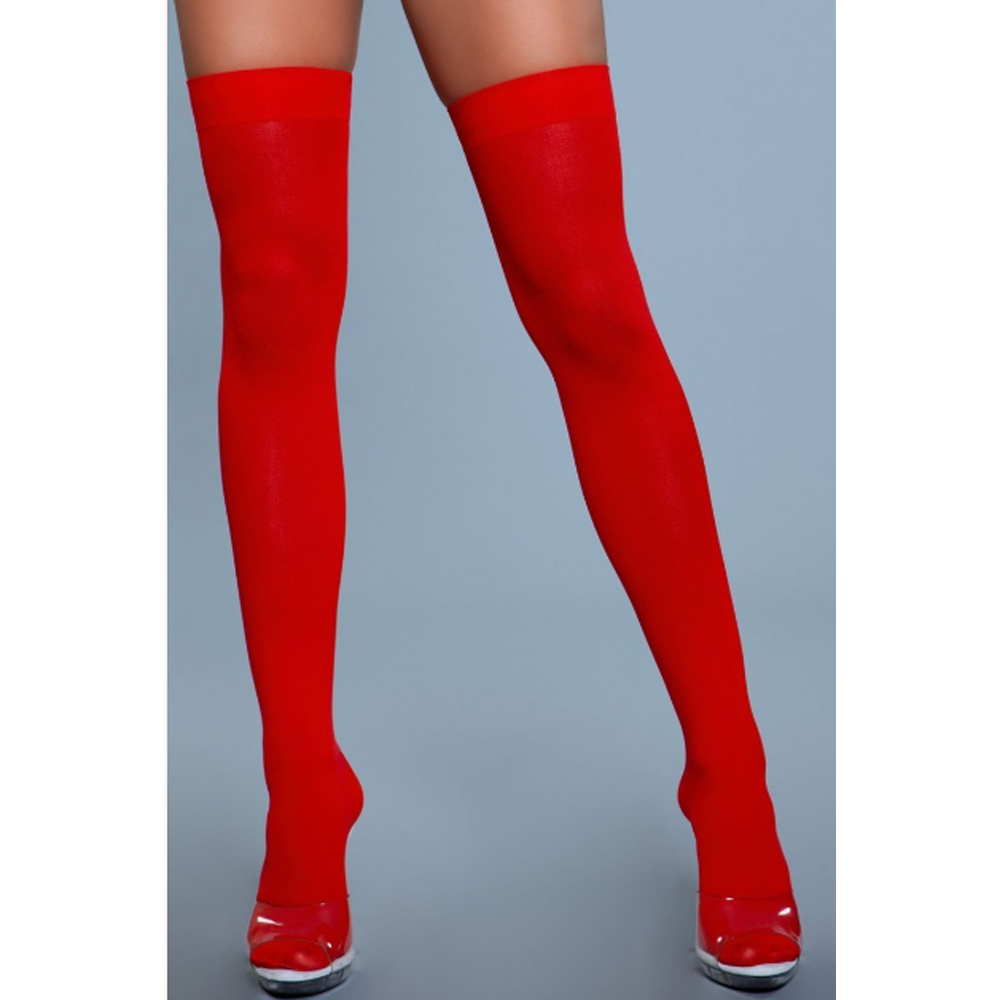 Be Wicked Opaque Nylon Thigh Highs - Red - view 2