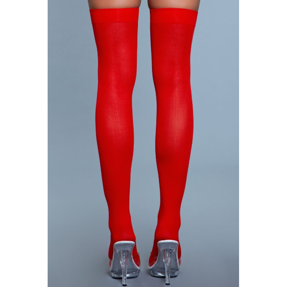 Be Wicked Opaque Nylon Thigh Highs - Red - view 3