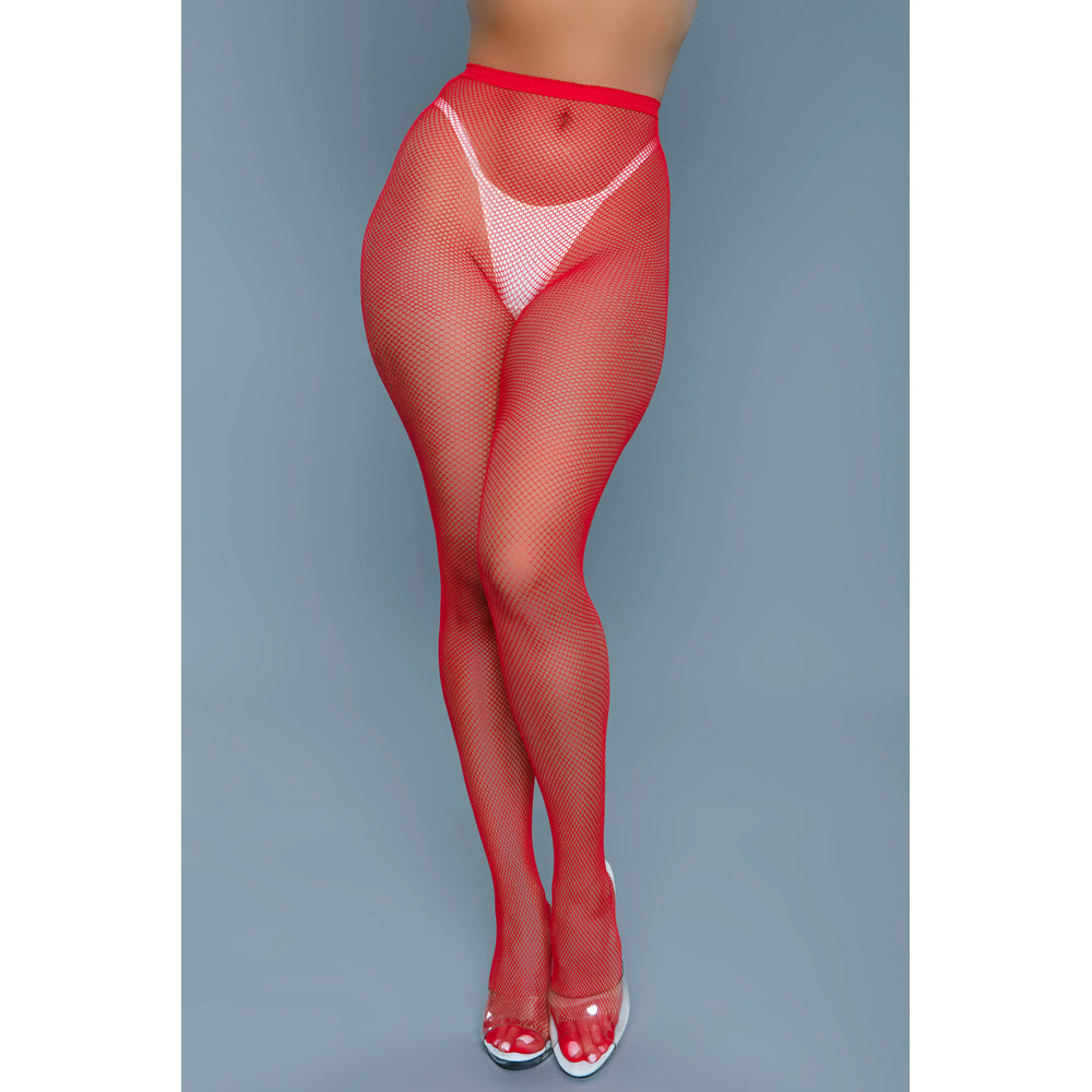 Be Wicked Up All Night Fishnet Pantyhose - Red - view 3