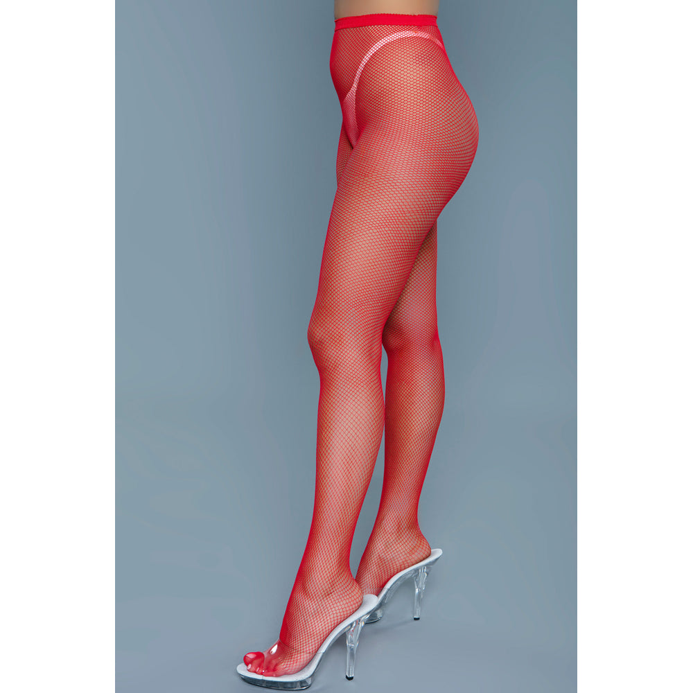 Be Wicked Up All Night Fishnet Pantyhose - Red