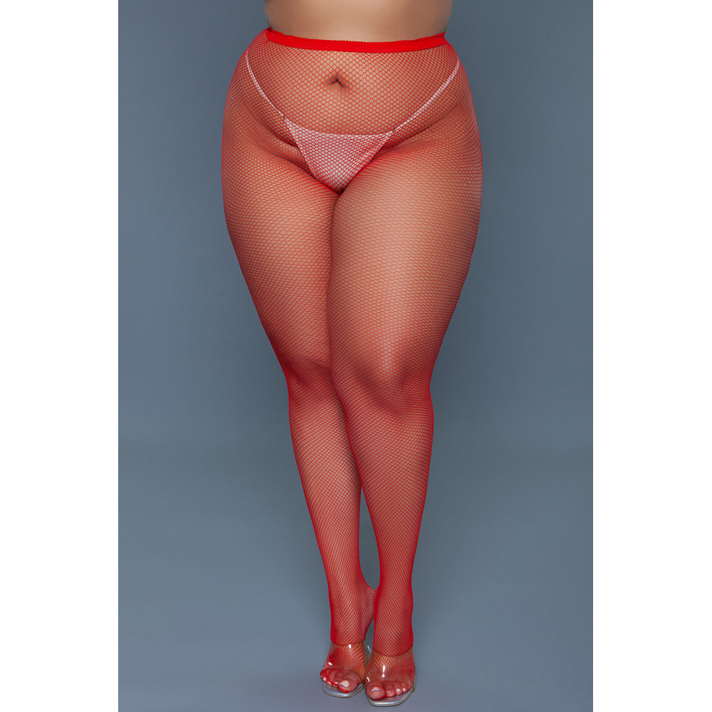 Be Wicked Up All Night Fishnet Pantyhose - Red - Queen - view 3