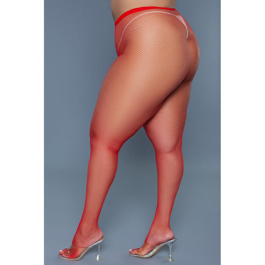 Be Wicked Up All Night Fishnet Pantyhose - Red - Queen