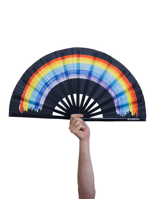 Black & Rainbow Pride Hand Fan - Wooden
