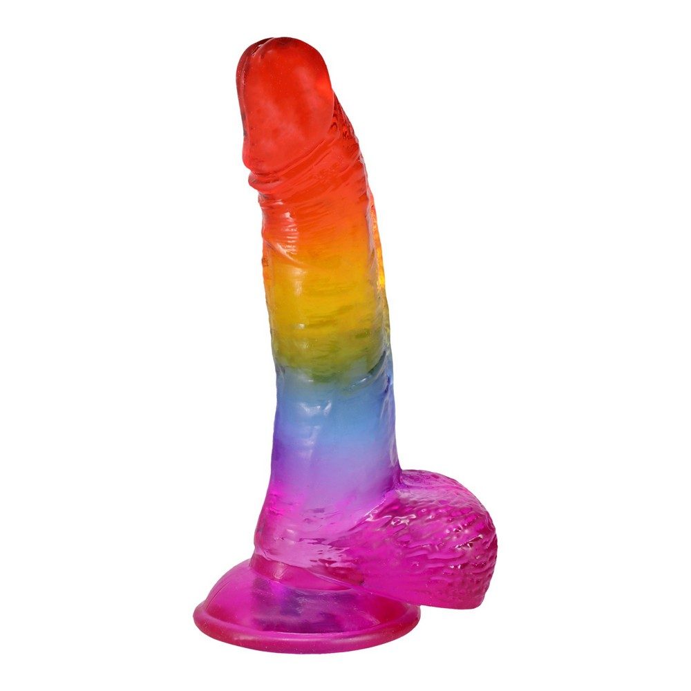 Crystal Jellies 8.5 Inch Cock & Balls Dildo -Rainbow