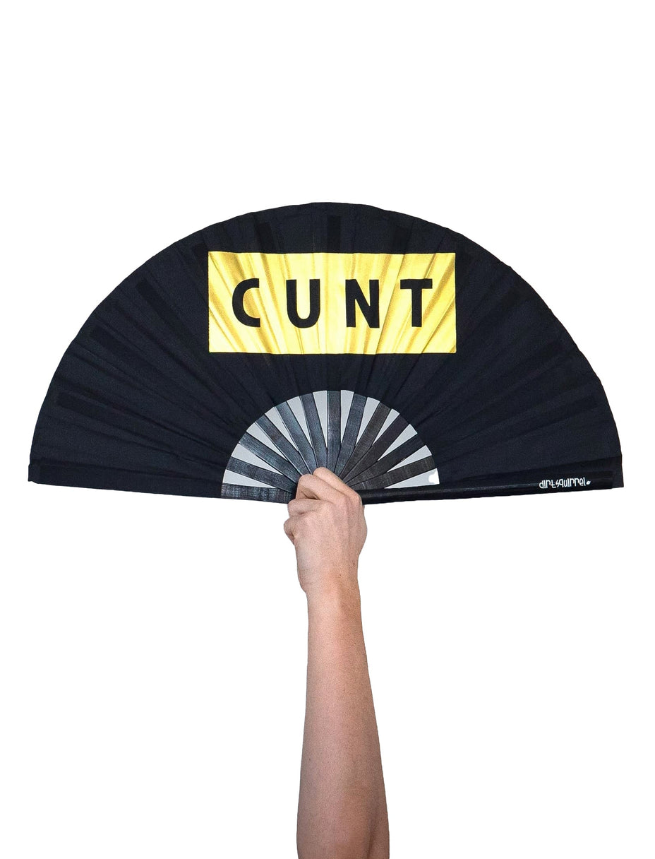 Cunt Pride Hand Fan - Wooden, Blk/Gold
