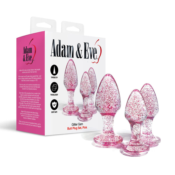 Adam & Eve Glitter Gem Butt Plug Set -Pink