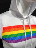 Rainbow Chest Stripes Hooded Crop Tank - WHITE