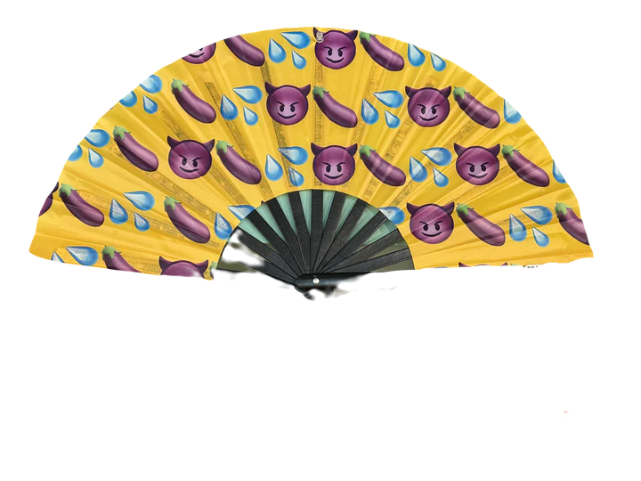 Demon & Eggplant Emoji Pride Hand Fan - Wooden