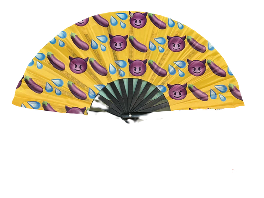 Demon & Eggplant Emoji Pride Hand Fan - Wooden