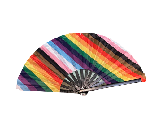 Progress Pride Striped Hand Fan - Wooden