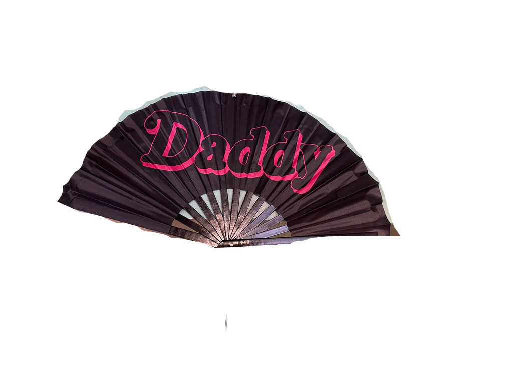 Daddy Pride Hand Fan - Blk/Pink, Wooden