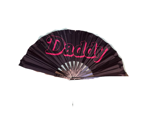 Daddy Pride Hand Fan - Blk/Pink, Wooden
