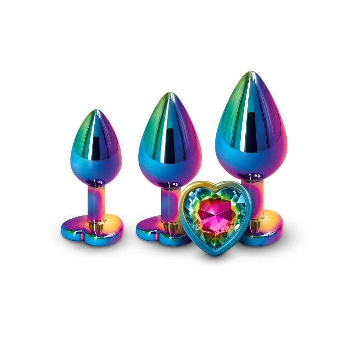 Rear Assets 3-piece Anal Plug Set w/ Heart Rainbow Gem