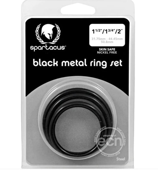 Spartacus '3 Piece' Steel Cock Ring Set -Black