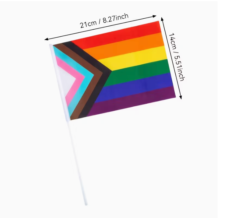 Rainbow Hand-Held Flags - Progress Pride (8" x 5.5")