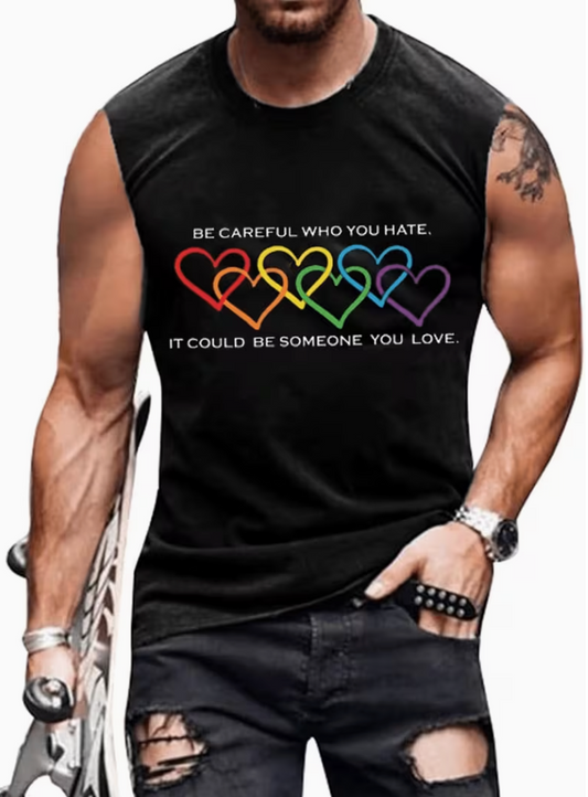 Men's Pride Rainbow Hearts Tank Top - "Be Careful Who You Hate"