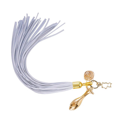 Sevanda - Flogger w/Keychain, Charm & Tulip-shaped Buttplug -White/Gold