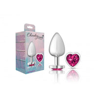 Cheeky Charms Large Heart Gem Butt Plug - Silver/Pink