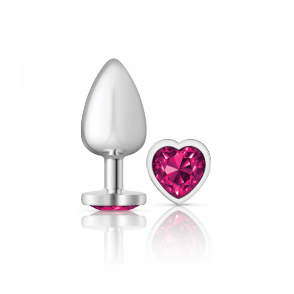 Cheeky Charms Large Heart Gem Butt Plug - Silver/Pink