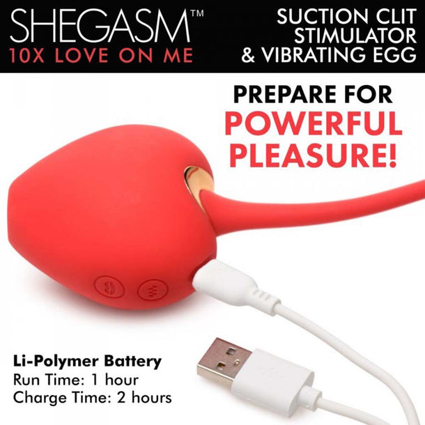 SHEGASM - 10X Love on Me Suction Clit Stim & Vibe Egg