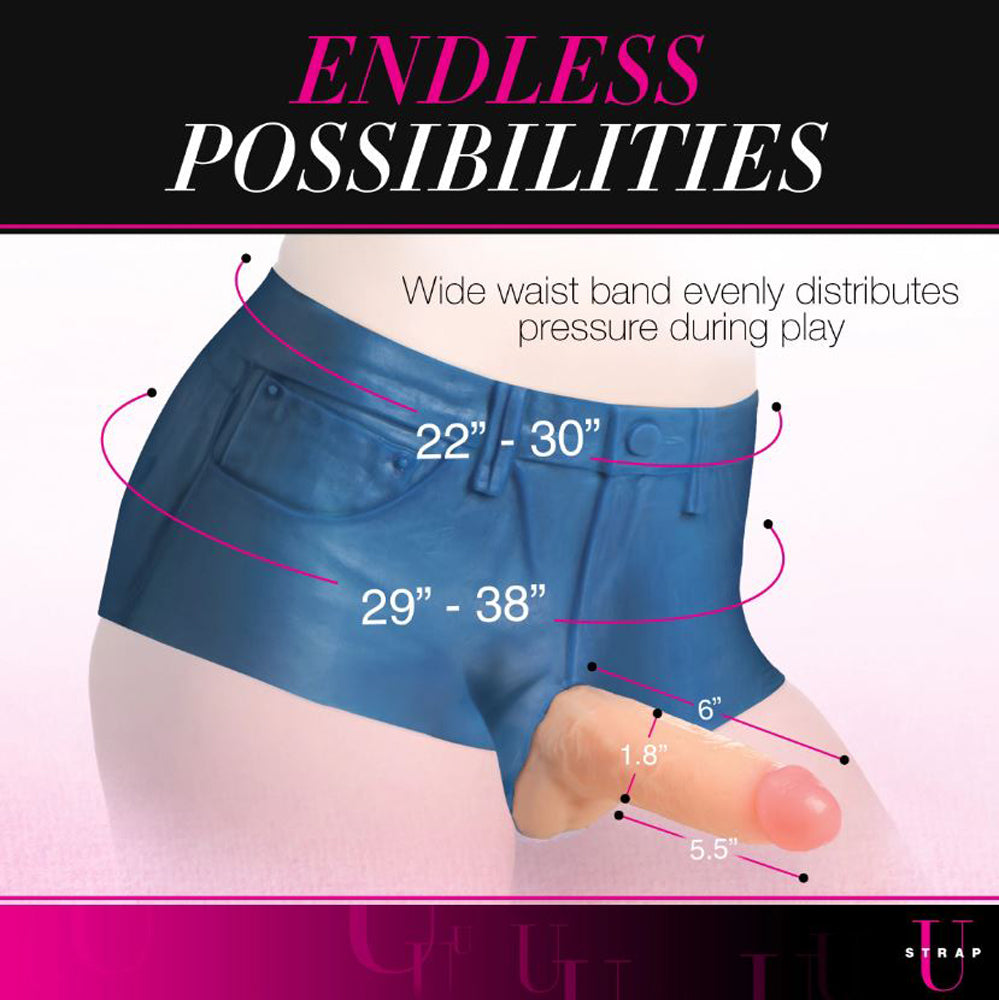 STRAP U Booty Shorts 6" Dildo Silicone Strap On Harness - Medium