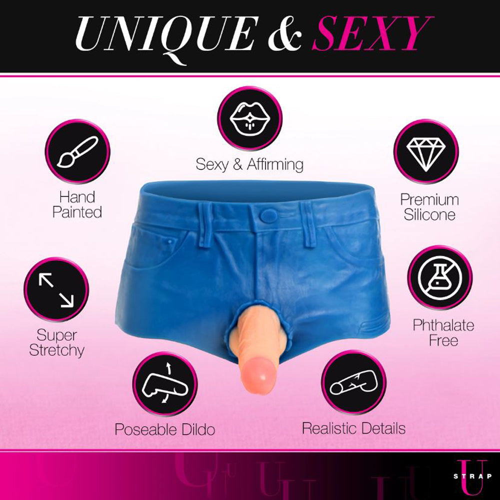 STRAP U Booty Shorts 6" Dildo Silicone Strap On Harness - Medium