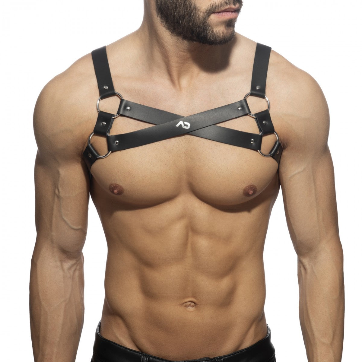 AD Fetish X-Cross Leather Harness - Black