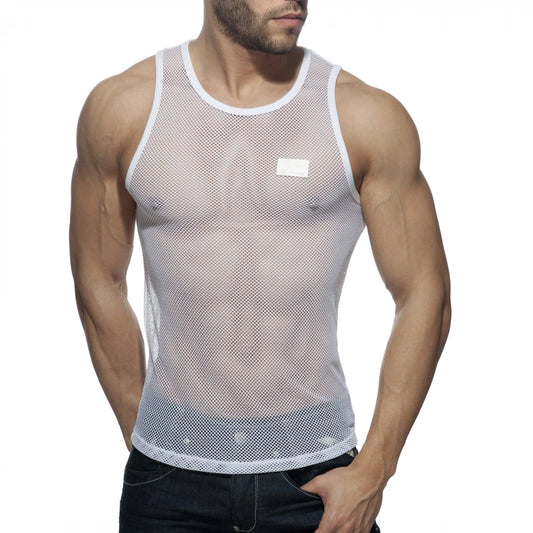 ADDICTED Black & White Mesh Tank Top AD848 - White