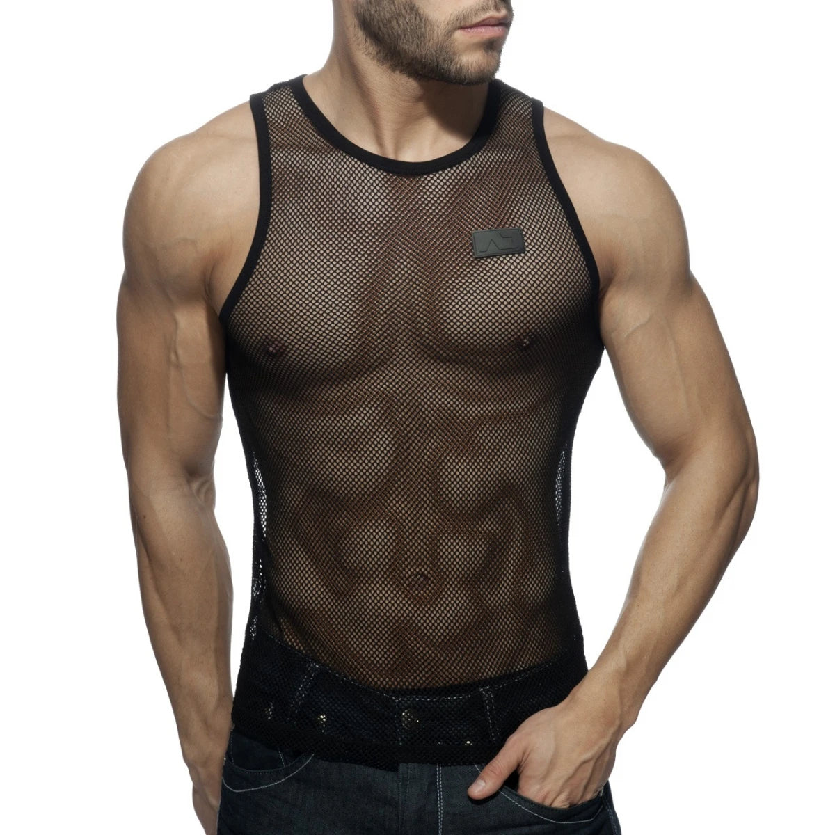 ADDICTED Black & White Mesh Tank Top AD848