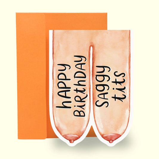 Saggy Tits die-cut card