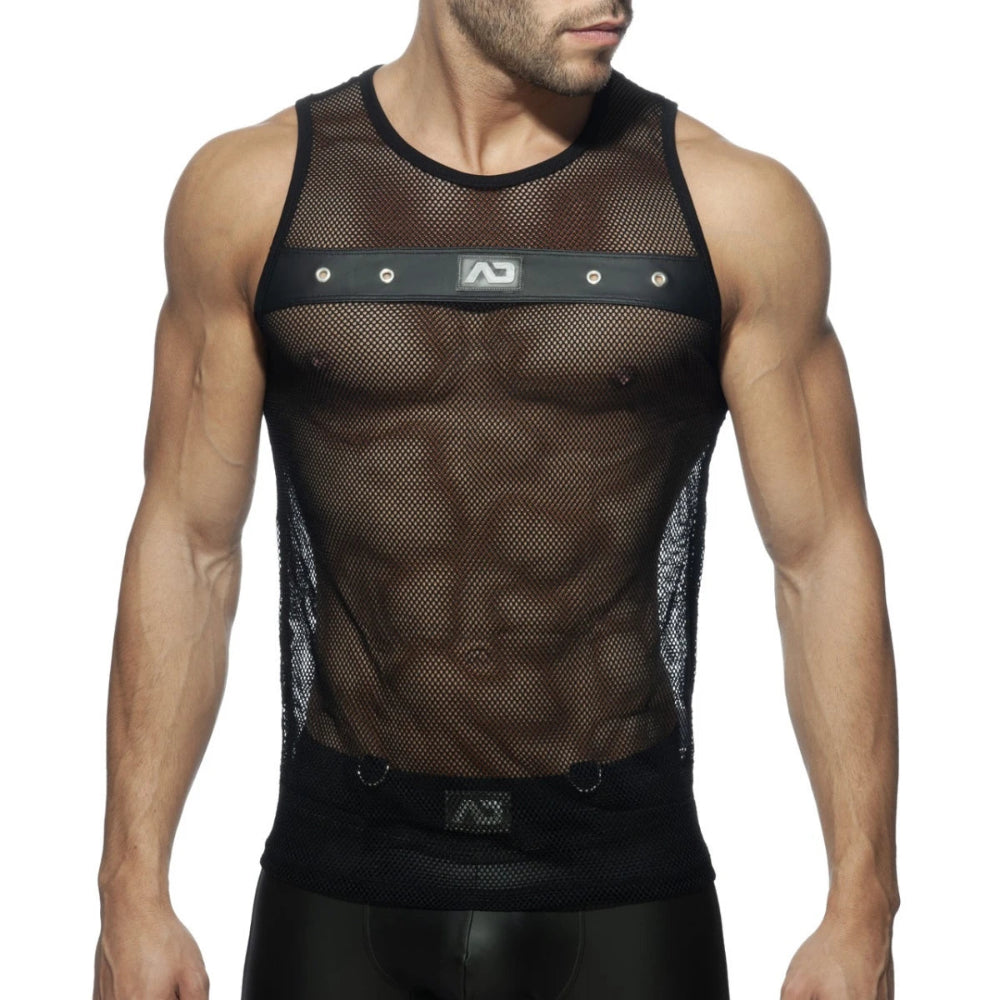 Mesh Mixed Tank Top - Black