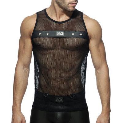 Mesh Mixed Tank Top - Black