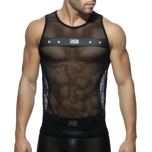 Mesh Mixed Tank Top - Black