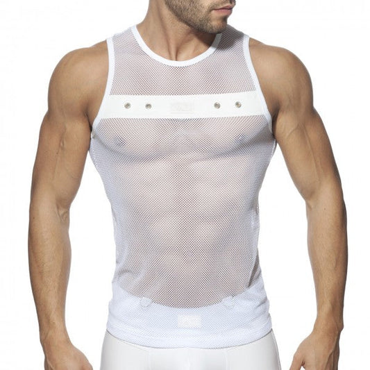 AD Fetish Mesh Mixed Tank Top - White, front view