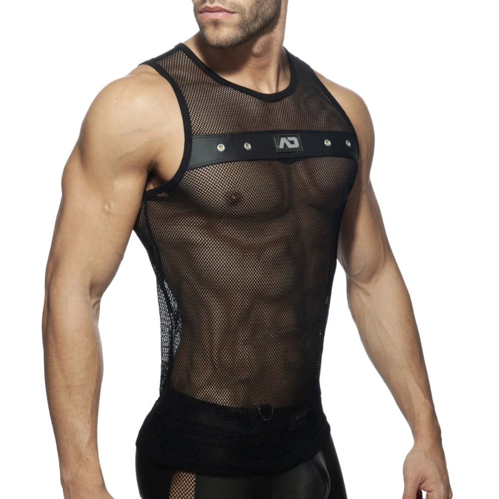 Mesh Mixed Tank Top - Black