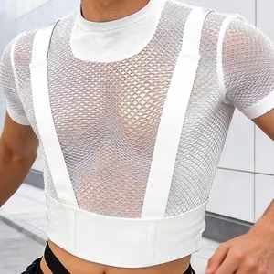 Men's Hollow-Out Sheer Fishnet Crop Top