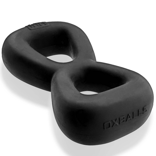 Hunkyjunk Boomerang double cock ring and nut tugger, Black Fog