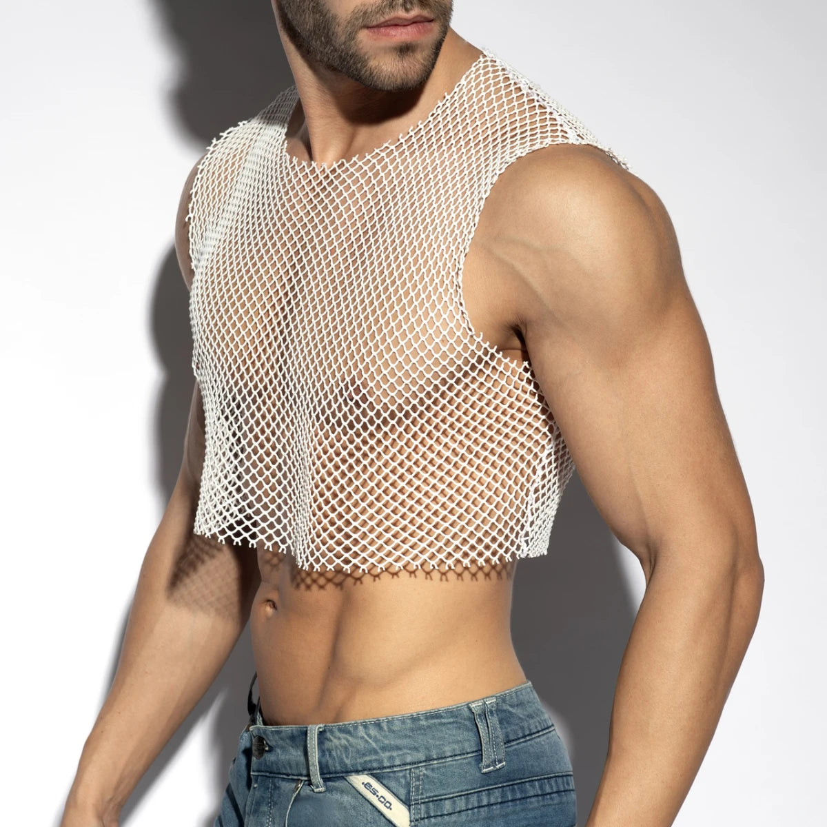 ES Collection Beachy Net Midriff Crop Top - Sky Blue
