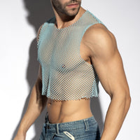 ES Collection Beachy Net Midriff Crop Top - Sky Blue