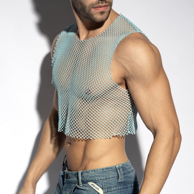 ES Collection Beachy Net Midriff Crop Top Sky Blue TS338