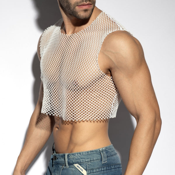 ES Collection Beachy Net Midriff Crop Top - White