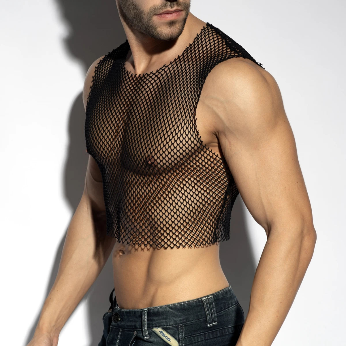 ES Collection Beachy Net Midriff Crop Top - Black
