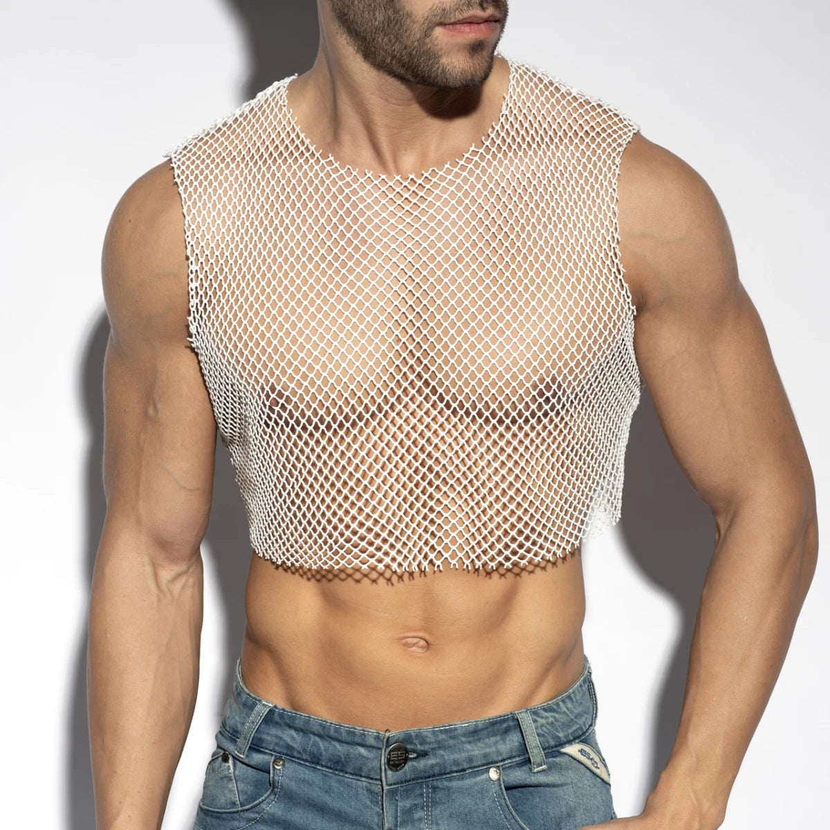 ES Collection Beachy Net Midriff Crop Top - Black