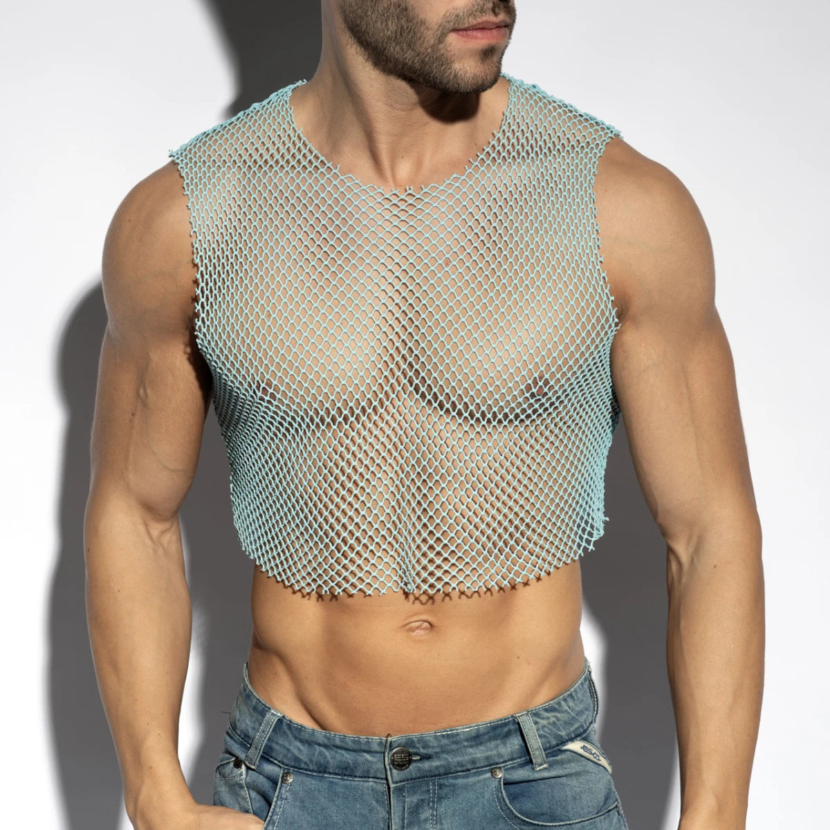 ES Collection Beachy Net Midriff Crop Top - Black