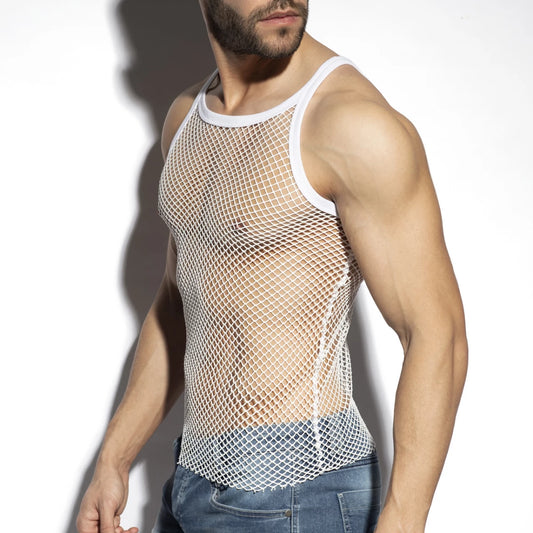 ES Collection Beachy Net Strap Tank Top - White