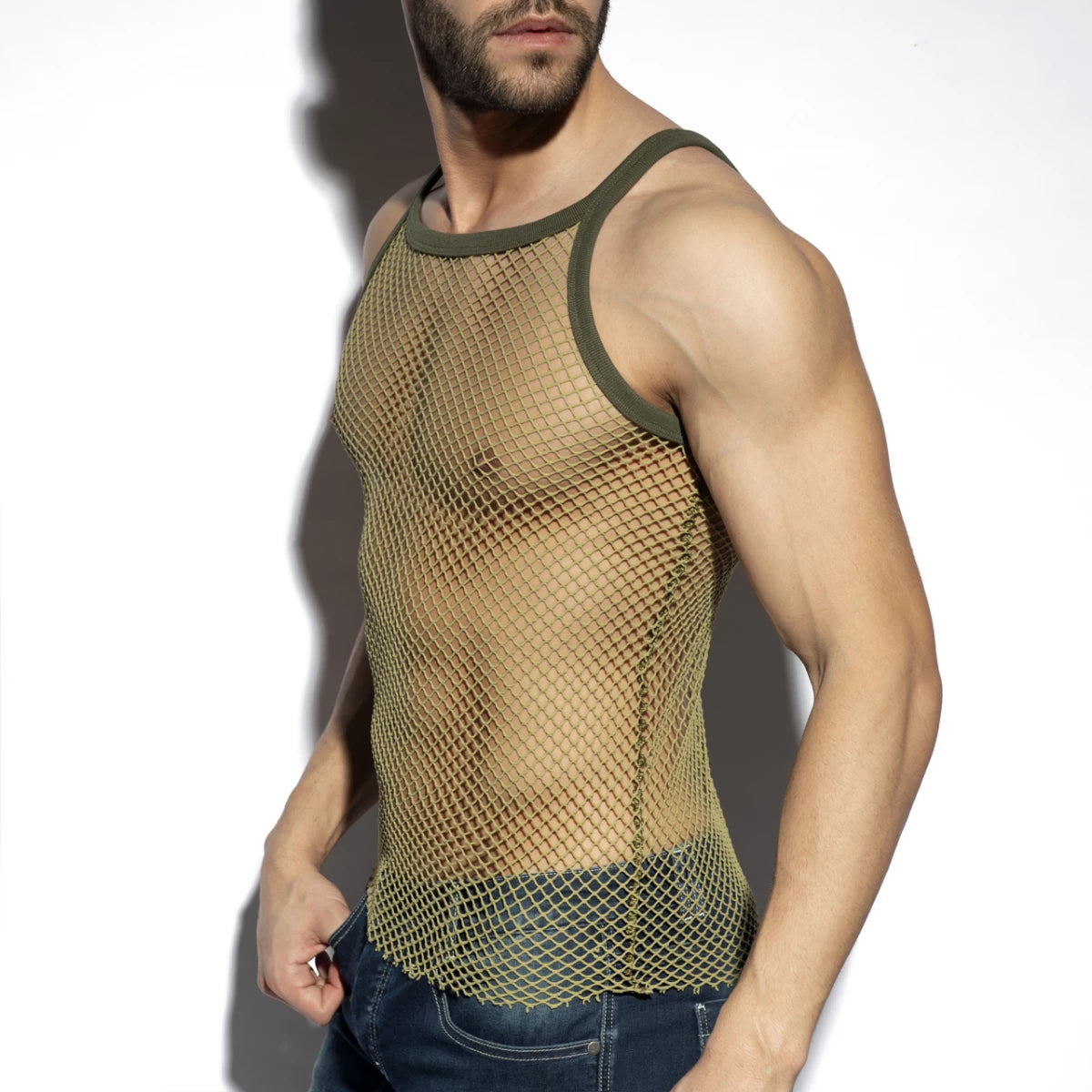 ES Collection Beachy Net Strap Tank Top - Khaki