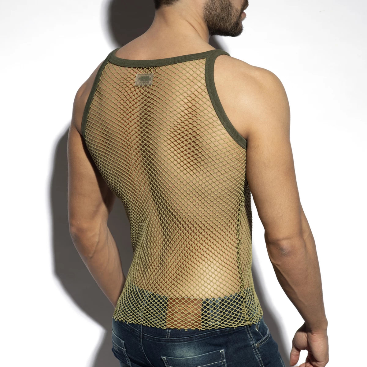 ES Collection Beachy Net Strap Tank Top - Khaki