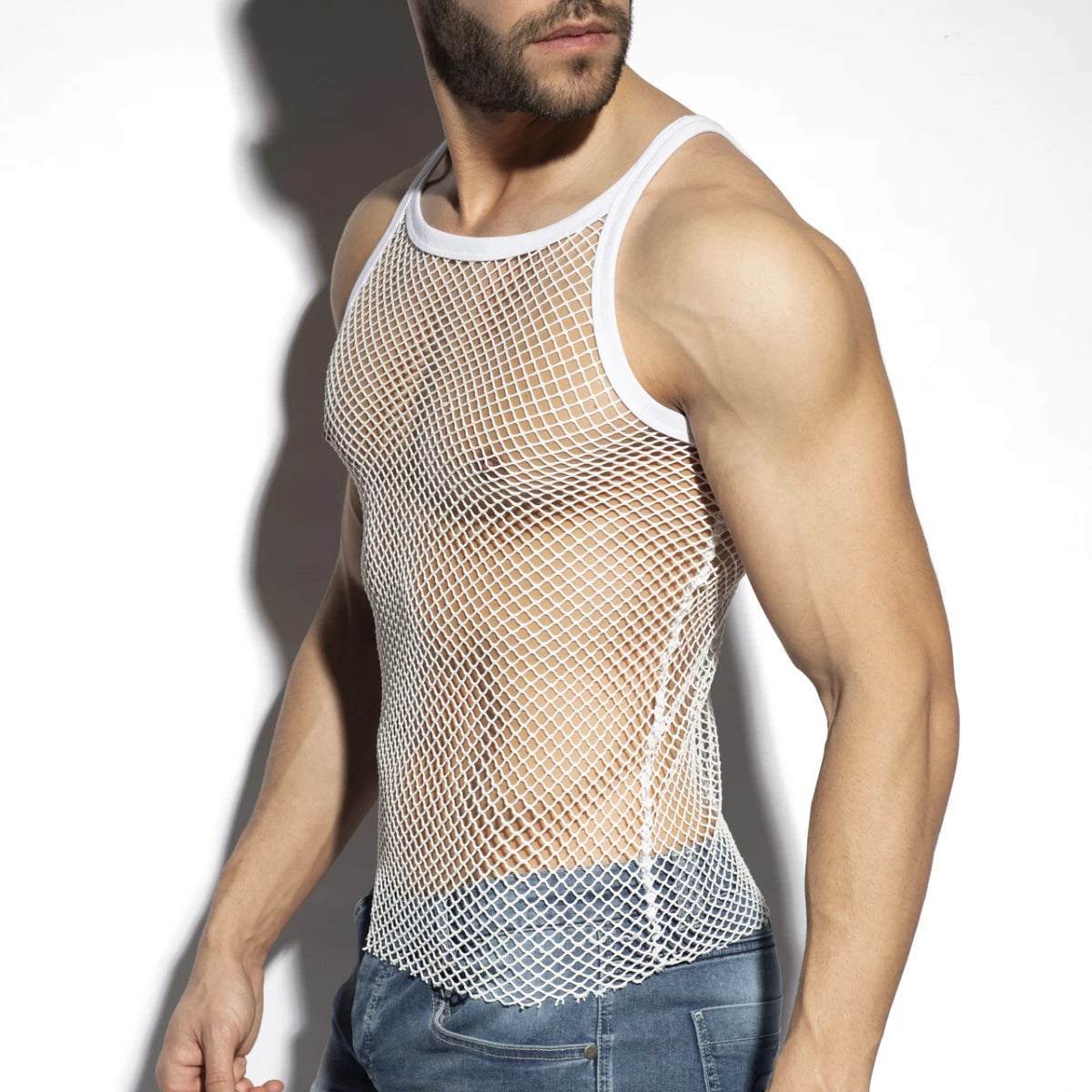 ES Collection Beachy Net Strap Tank Top - White